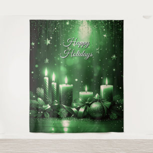 Green Candles Holiday Backdrop Tapestry
