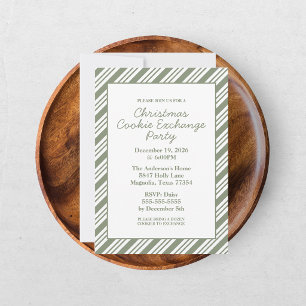Green Candy Cane Striped Christmas Holiday Party Invitation