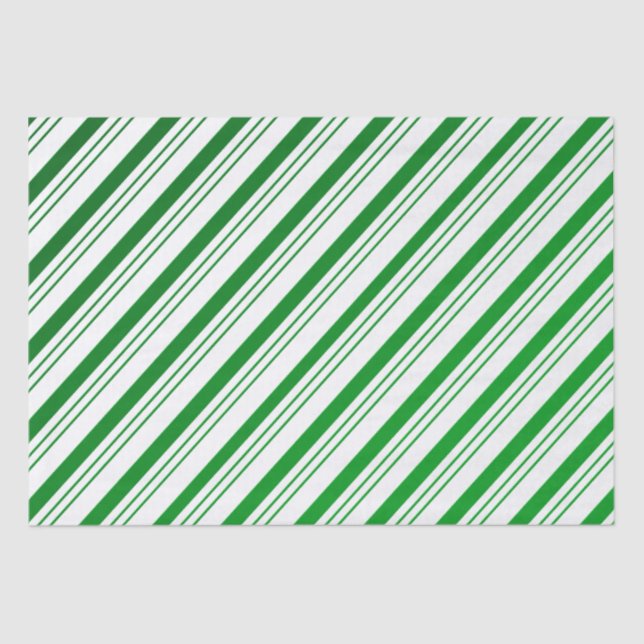 Green Candy Cane Stripes Tissue Paper (Front)