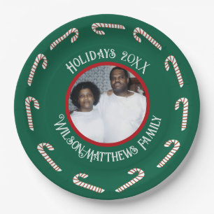 Green-Candy Canes-Christmas 2025 Retro Family Paper Plate