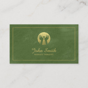 Green Canvas Golden Frame, Hands Massage Therapy Appointment Card