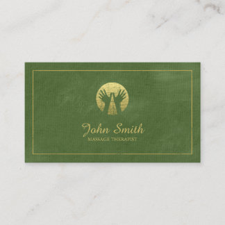 Green Canvas Golden Frame, Hands Massage Therapy Appointment Card