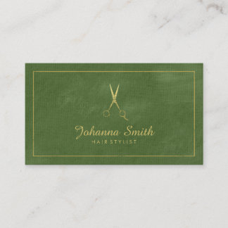 Green Canvas Golden Frame & Scissors Hairstylist Appointment Card