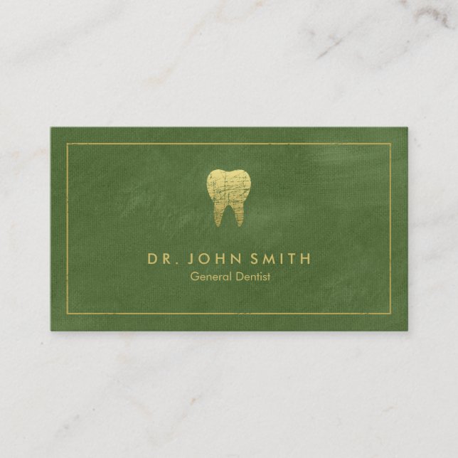 Green Canvas Golden Frame & Tooth -  Dentist Appointment Card (Front)