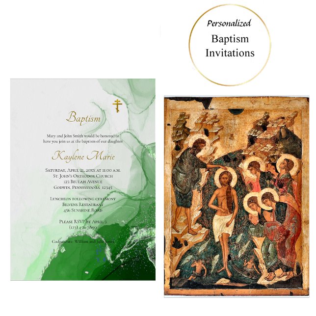 Green Canyon Texture Orthodox Christian Baptism Invitation (Creator Uploaded)