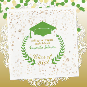 Green Cap and Laurel Graduation Party Napkins