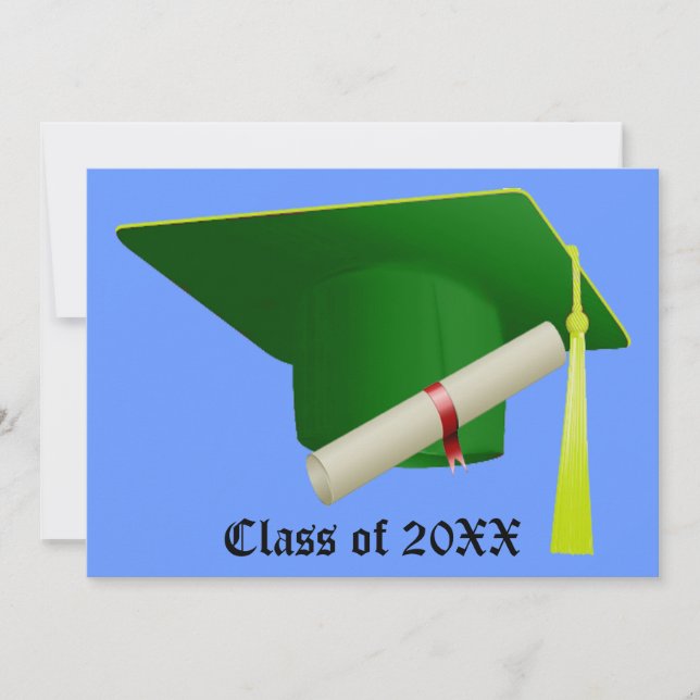 Green Cap High School College Graduation Invitation (Front)