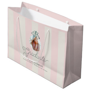 Green Cap Pink Stripes Bow Photo Graduation Large Gift Bag