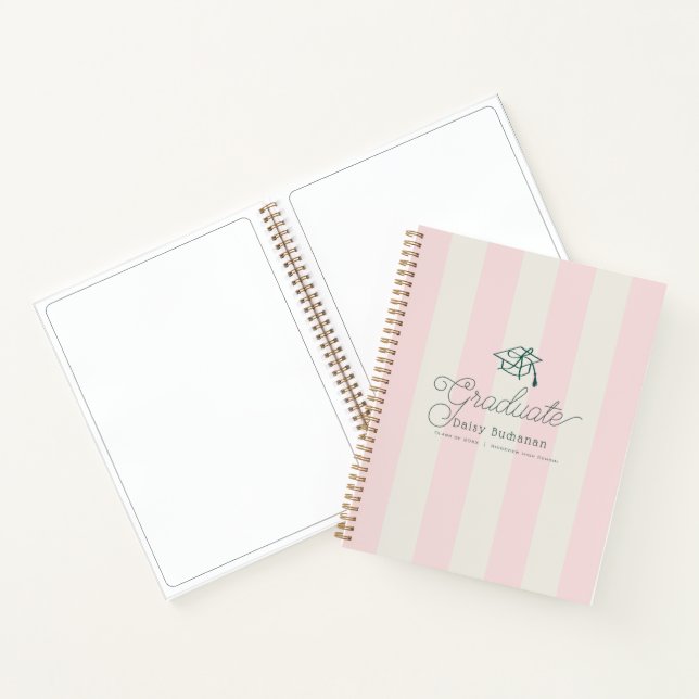 Green Cap Pink Stripes Palms Graduation Guest Book (Inside)