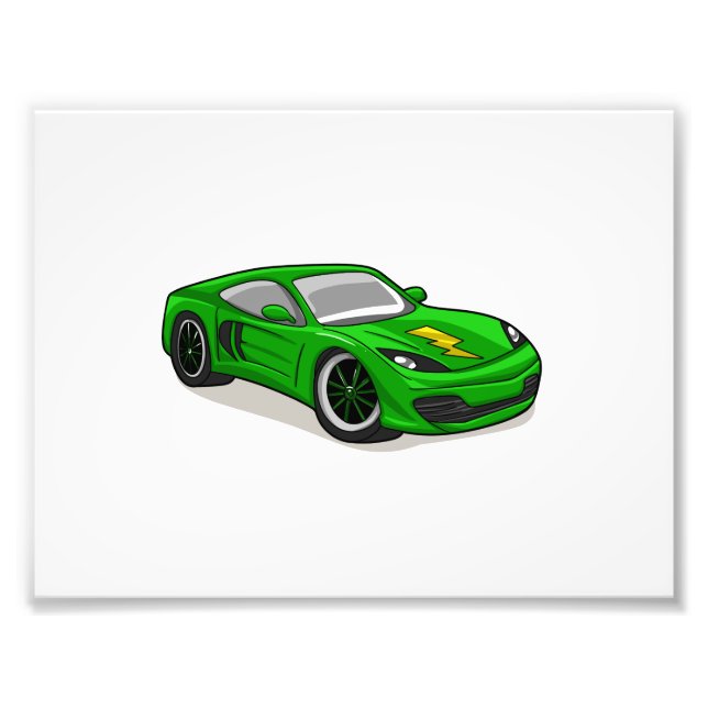 Green car racing cartoon  - Choose background colo Photo Print (Front)