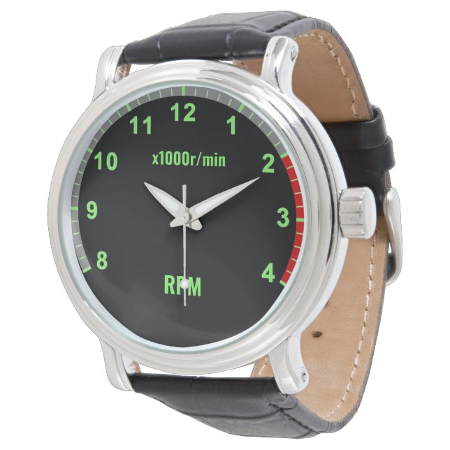 Green Car Tachometer Watch Mechanic Wristwatch (Angled)