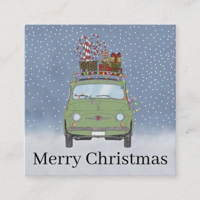 Green car with Christmas gifts   Holiday Card (Front)