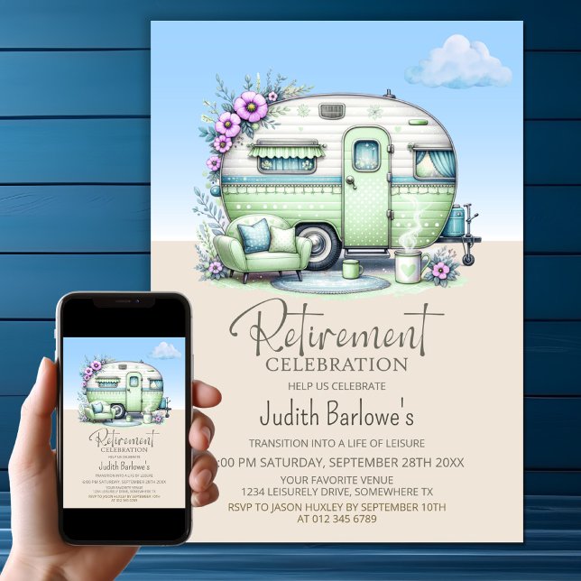 Green Caravan Retirement Party Invitation (Creator Uploaded)