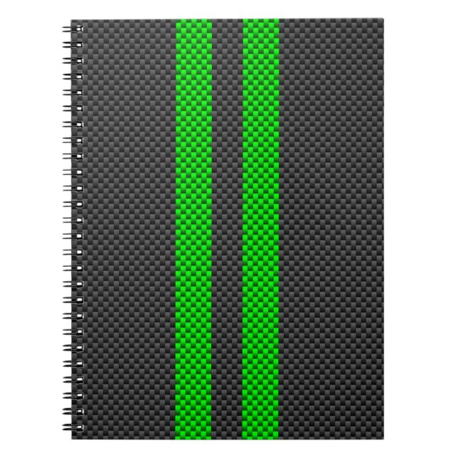 Green Carbon Fiber Style Racing Stripes Notebook (Front)