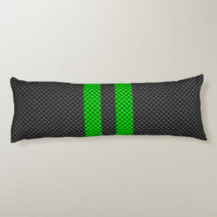 Green Carbon Fibre Style Racing Stripes Body Cushion