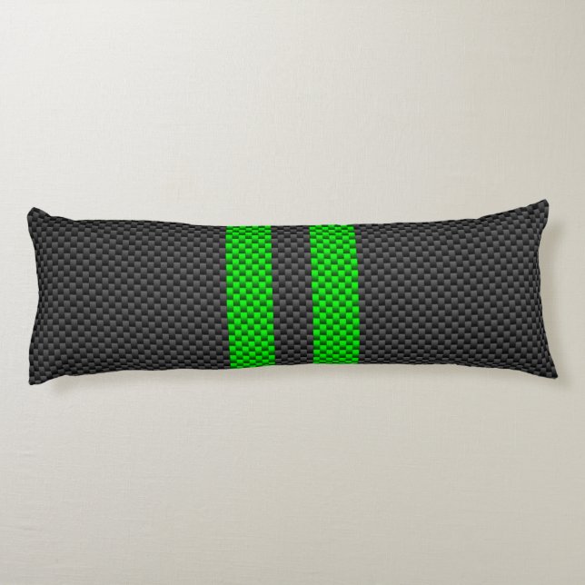 Green Carbon Fibre Style Racing Stripes Body Cushion (Back)