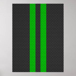 Green Carbon Fibre Style Racing Stripes Poster