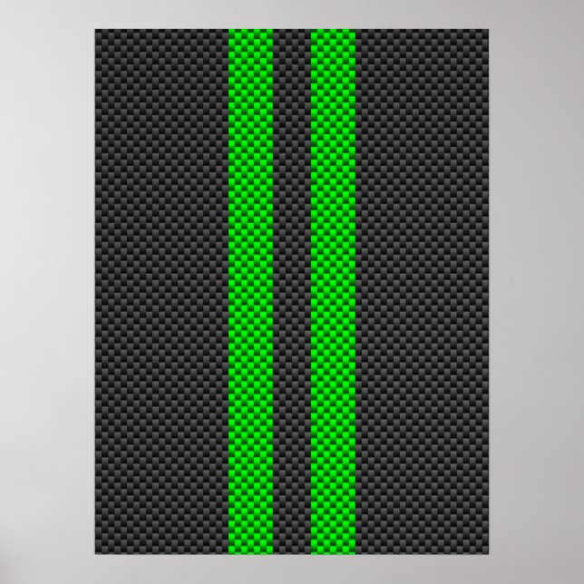 Green Carbon Fibre Style Racing Stripes Poster (Front)