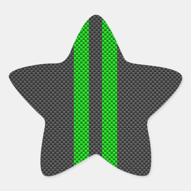 Green Carbon Fibre Style Racing Stripes Star Sticker (Front)