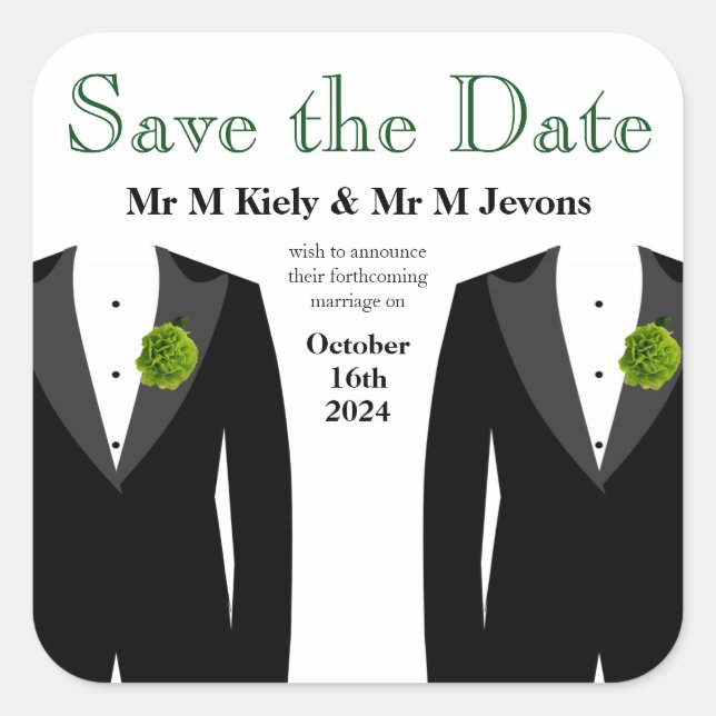 Green Carnation Gay Wedding Sticker Save The Date (Front)