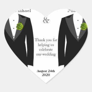 Green Carnation Heart Sticker Favour for Gay Groom