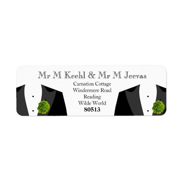 Green Carnation Return Labels for Gay Grooms (Front)