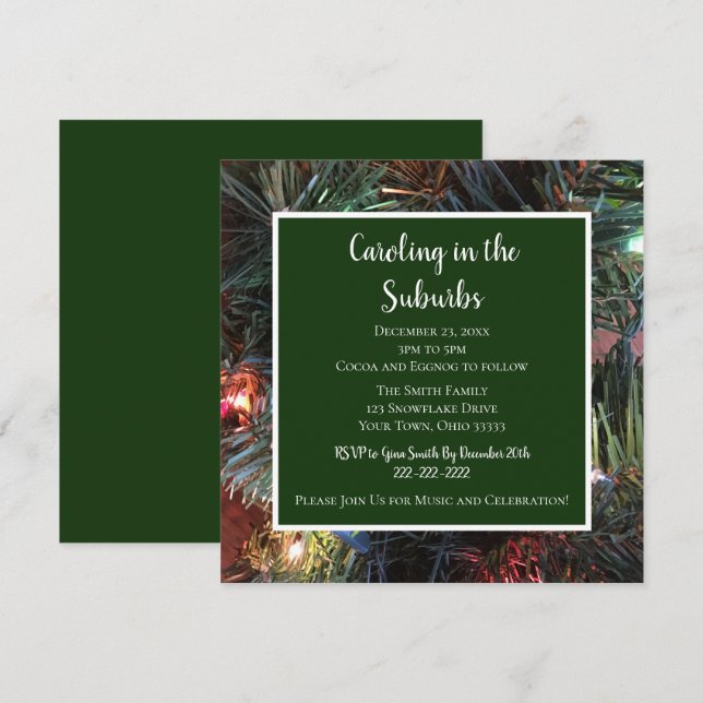 Green Caroling in the Suburbs Music Christmas Invitation (Front/Back)