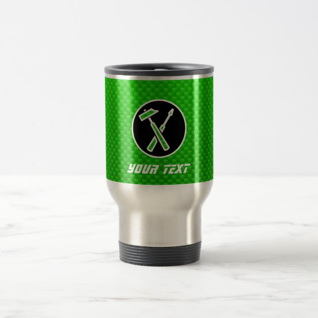 Green Carpenter Tools Travel Mug (Center)