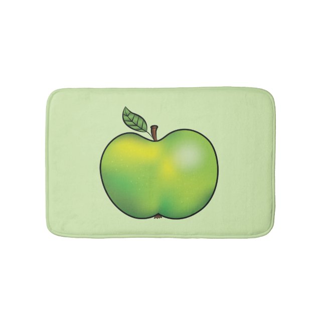Green Cartoon Apple Fruit Illustration Bath Mat (Front)