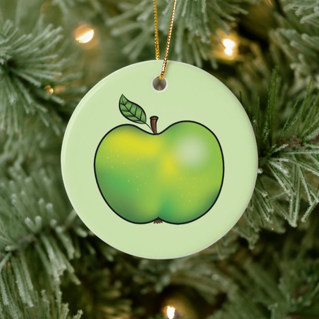 Green Cartoon Apple Fruit Illustration Ceramic Tree Decoration (Tree)
