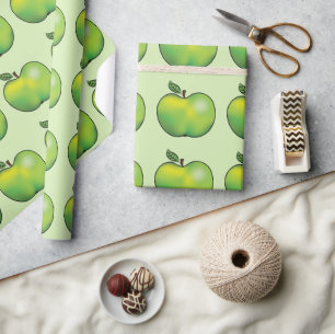Green Cartoon Apple Fruit Pattern Wrapping Paper