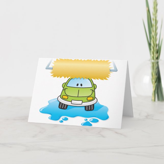 Green Cartoon Car Wash Happy Little Car Card (Front)