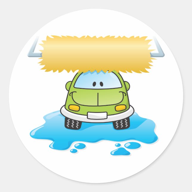 Green Cartoon Car Wash Happy Little Car Classic Round Sticker (Front)