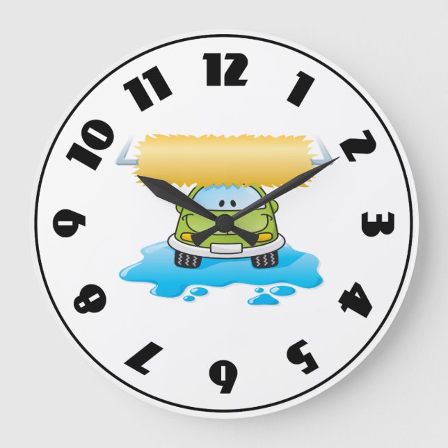 Green Cartoon Car Wash Happy Little Car Large Clock (Front)