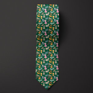 Green Cartoon Cats Montage Tie