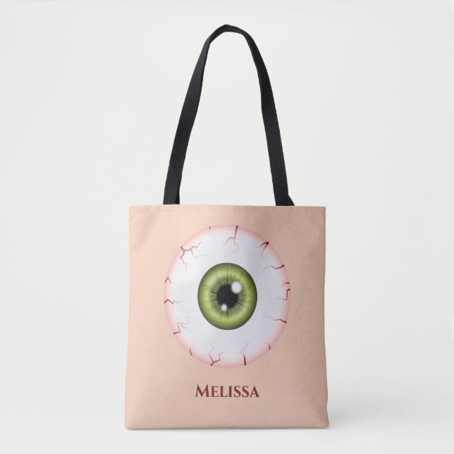 Green Cartoon Eyeball Bloodshot Halloween Eyeball Tote Bag (Front)