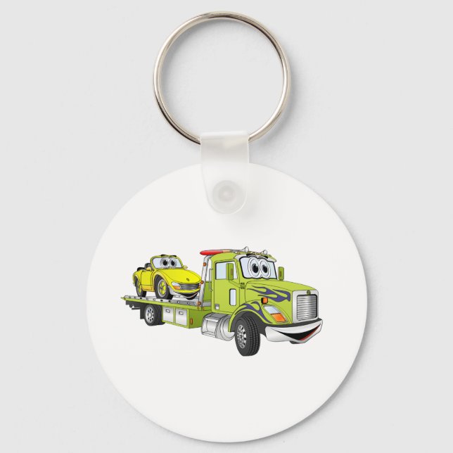 Green Cartoon Flatbed Tow Truck Key Ring (Front)