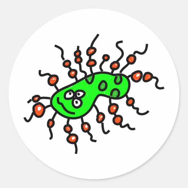 Green Cartoon Germ Classic Round Sticker (Front)
