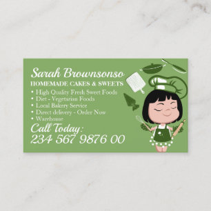 Green Cartoon Girl Bakery Cake Pastry Cooking Business Card