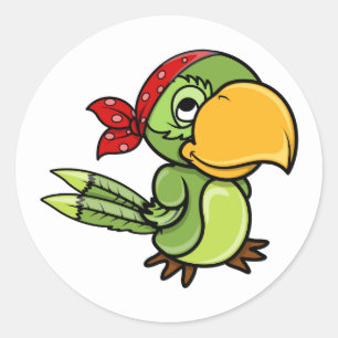 Green Cartoon Pirate Parrot Classic Round Sticker