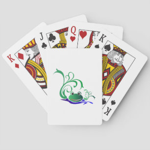 Green Cartoon Smiling Frog Face over water Playing Cards