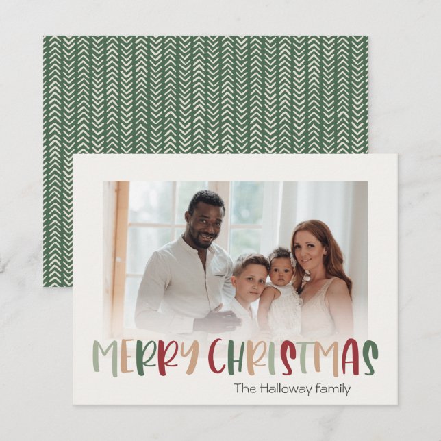 Green Casual Colourful Christmas Faded Photo Holiday Card (Front/Back)