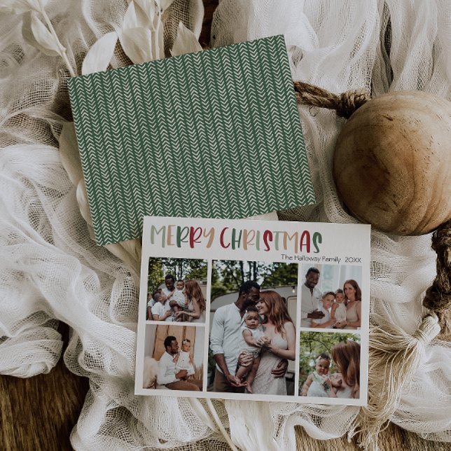 Green Casual Colourful Christmas Five Photo Holiday Card (Creator Uploaded)