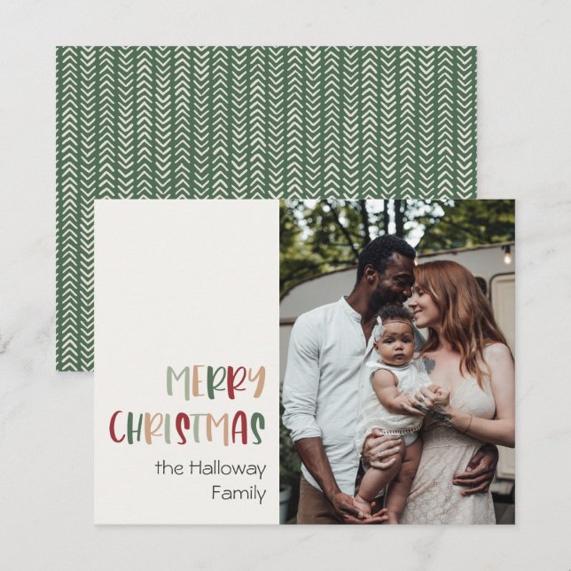 Green Casual Colourful Christmas Single Photo Holiday Card (Front/Back)