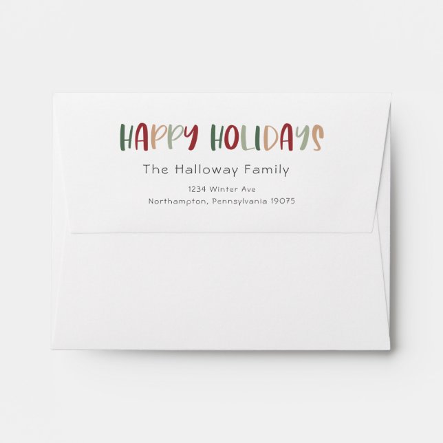 Green Casual Colourful Happy Holidays Card Envelop Envelope (Back (Top Flap))