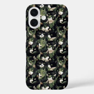 Green Cat Camouflage iPhone 16 Case
