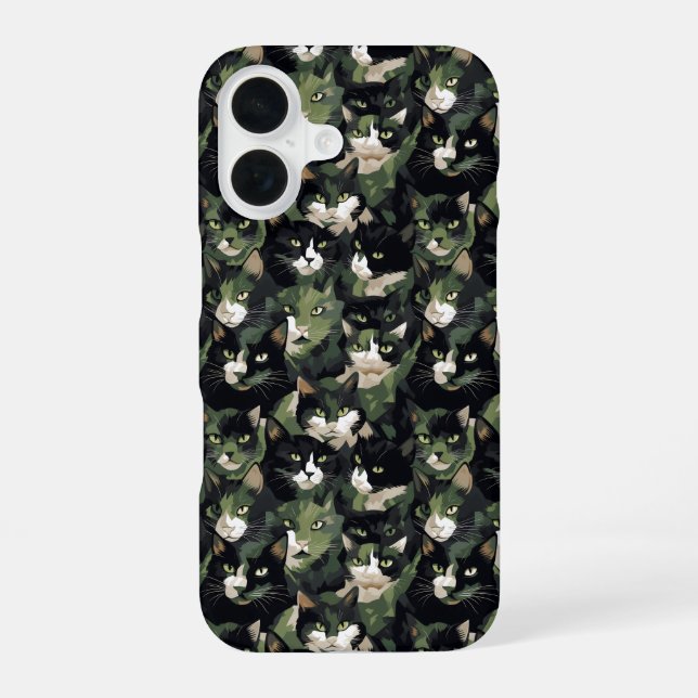 Green Cat Camouflage iPhone 16 Case (Back)