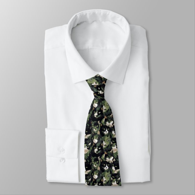 Green Cat Camouflage Tie (Tied)