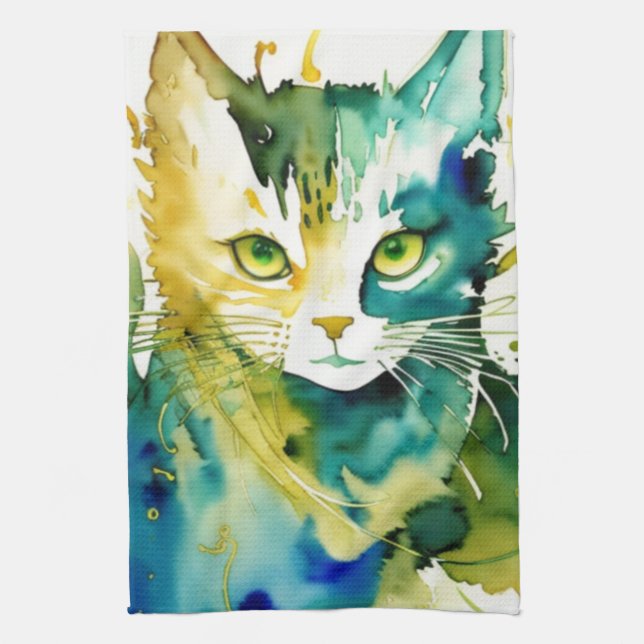 Green Cat Kitchen Towel (Vertical)