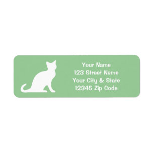 Green cat labels with custom return address